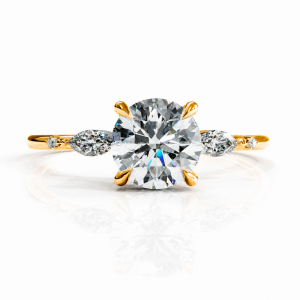 Round Cut Moissanite Side Stone Engagement Ring