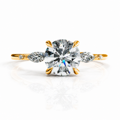 Round Cut Moissanite Side Stone Engagement Ring