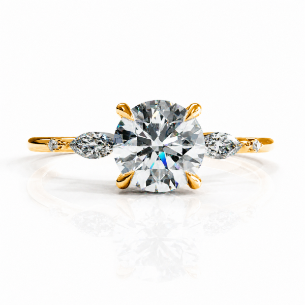 Round Cut Moissanite Side Stone Engagement Ring