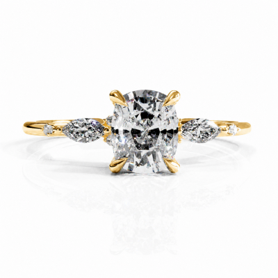 Elongated Cushion Cut Moissanite Side Stone Engagement Ring