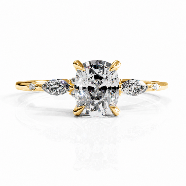 Elongated Cushion Cut Moissanite Side Stone Engagement Ring