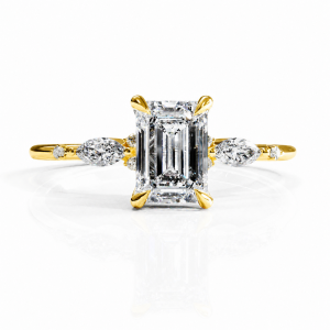 Emerald Cut Moissanite Side Stone Engagement Ring