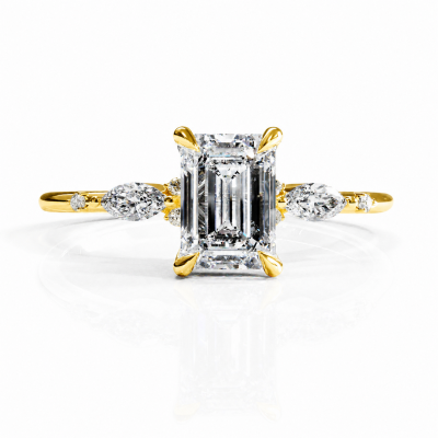 Emerald Cut Moissanite Side Stone Engagement Ring