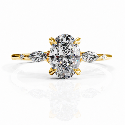 Oval Cut Moissanite Side Stone Engagement Ring
