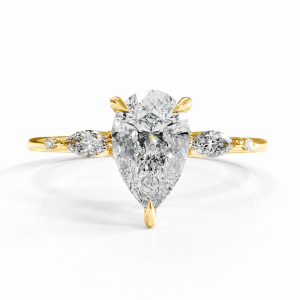 Pear Cut Moissanite Side Stone Engagement Ring