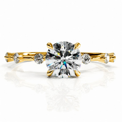 Round Cut Moissanite Side Stone Engagement Ring