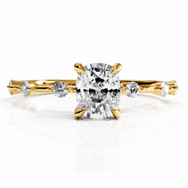 Elongated Cushion Cut Moissanite Side Stone Engagement Ring
