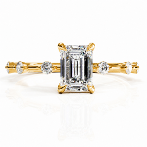 Emerald Cut Moissanite Side Stone Engagement Ring