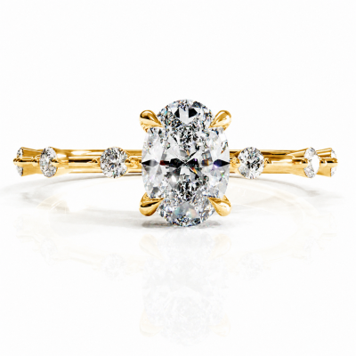 Oval Cut Moissanite Side Stone Engagement Ring