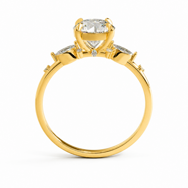 Round Cut Moissanite Side Stone Engagement Ring - Image 4