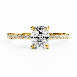 Elongated Cushion Cut Moissanite Hidden Halo Pave Engagement Ring 