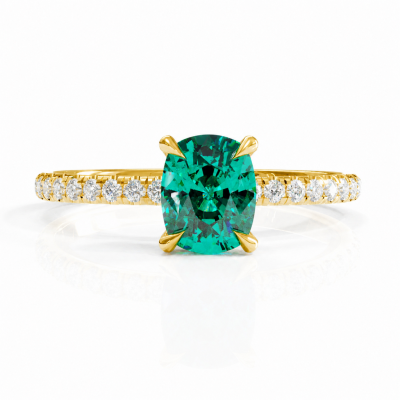 Elongated Cushion Cut Lab Grown Emerald Hidden Halo Pave Engagement Ring 