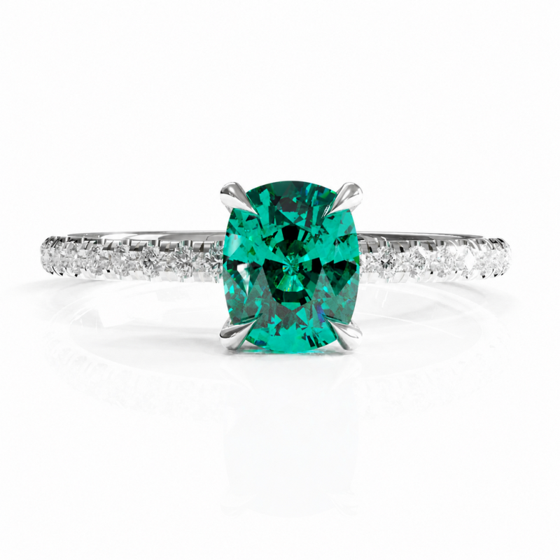 Elongated Cushion Cut Lab Grown Emerald Hidden Halo Pave Engagement Ring  - Image 3
