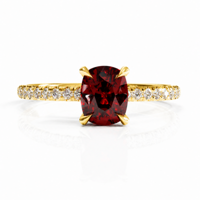 Elongated Cushion Cut Lab Grown Ruby Hidden Halo Pave Engagement Ring 