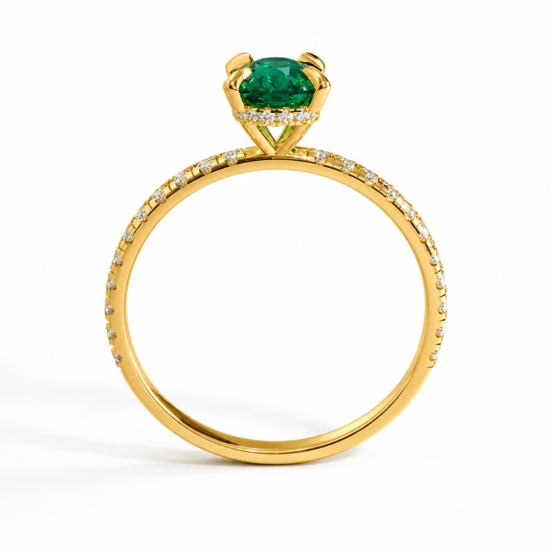 Elongated Cushion Cut Lab Grown Emerald Hidden Halo Pave Engagement Ring  - Image 4