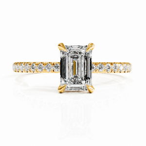 Emerald Cut Moissanite Hidden Halo Pave Engagement Ring 