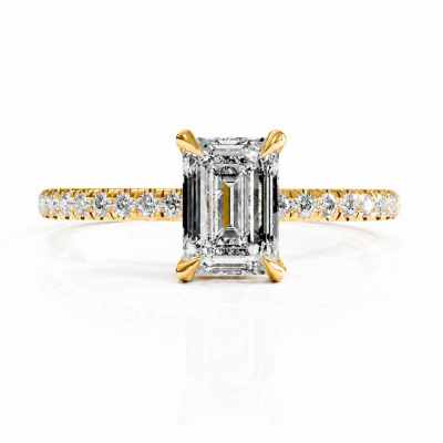Emerald Cut Moissanite Hidden Halo Pave Engagement Ring 