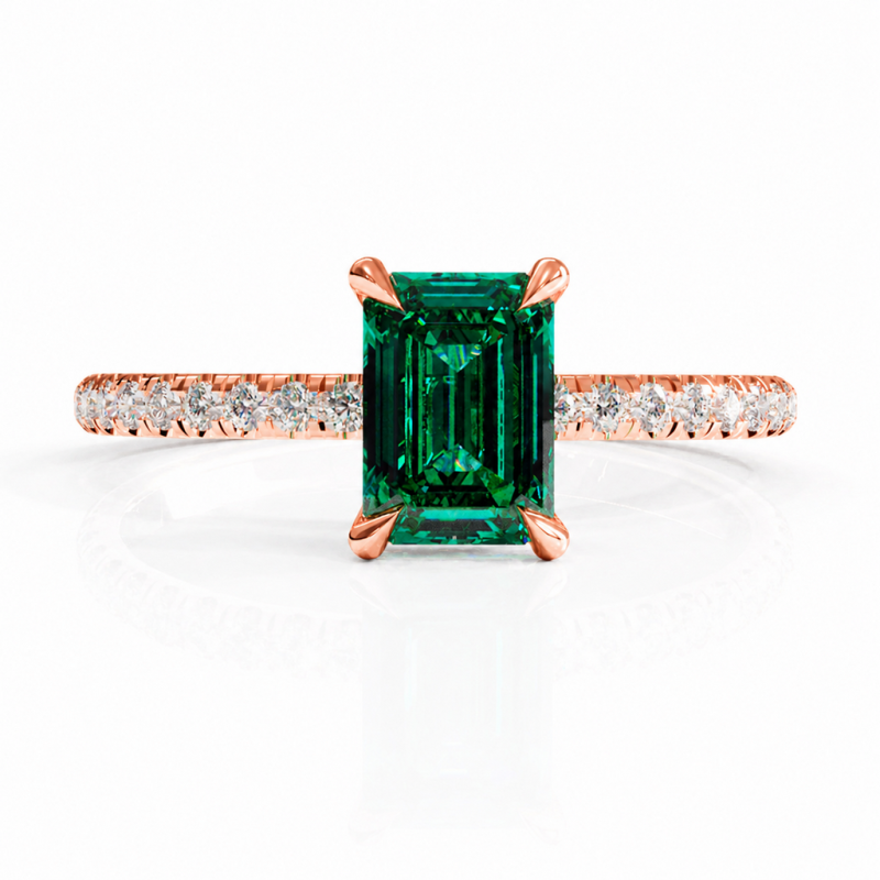 Emerald Cut Lab Grown Emerald Hidden Halo Pave Engagement Ring  - Image 2