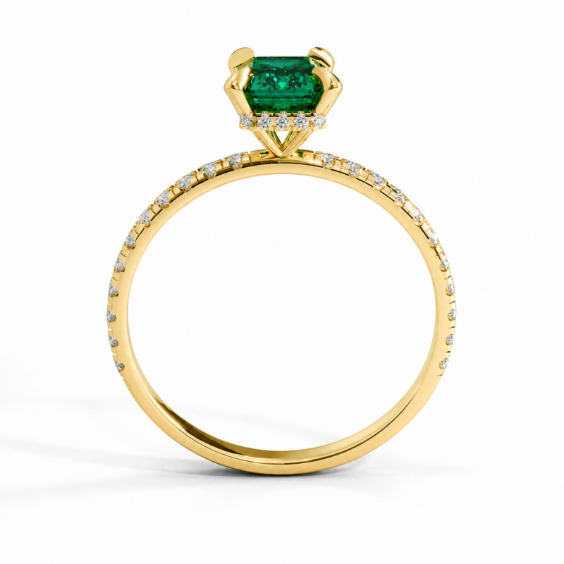 Emerald Cut Lab Grown Emerald Hidden Halo Pave Engagement Ring  - Image 4