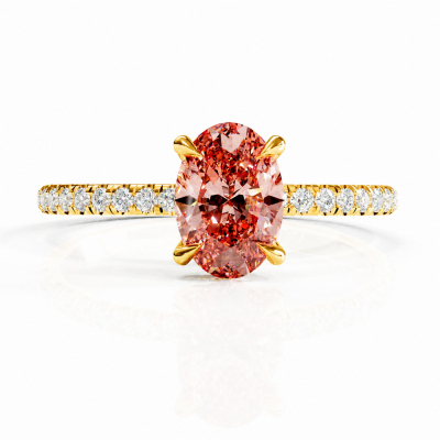 Oval Cut Lab Grown Morganite Hidden Halo Pave Engagement Ring 