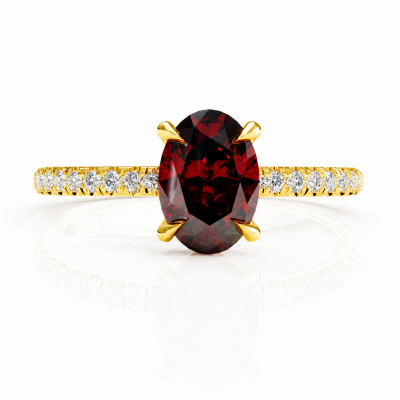 Oval Cut Lab Grown Ruby Hidden Halo Pave Engagement Ring 