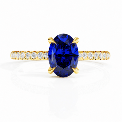 Oval Cut Lab Grown Sapphire Hidden Halo Pave Engagement Ring 