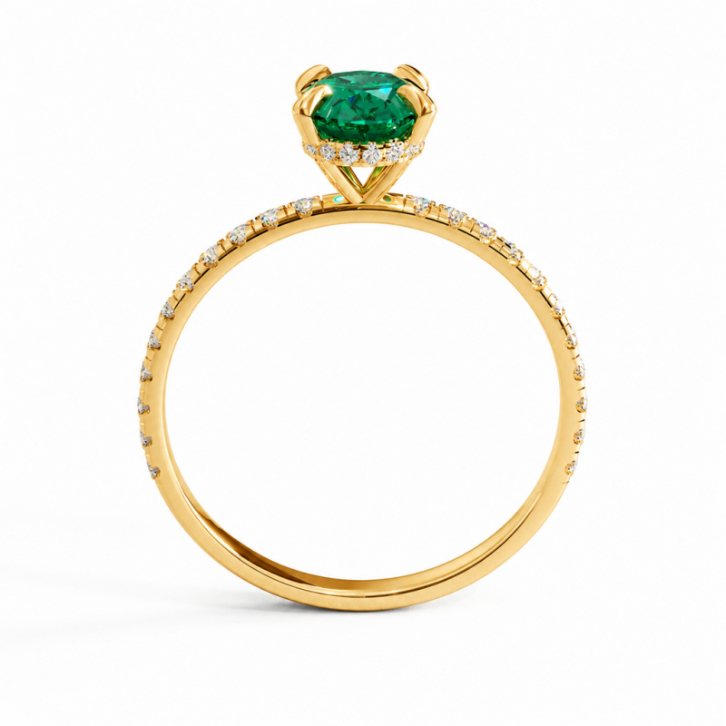 Oval Cut Lab Grown Emerald Hidden Halo Pave Engagement Ring  - Image 4