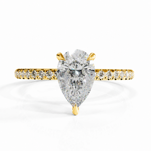 Pear Cut Moissanite Hidden Halo Pave Engagement Ring 