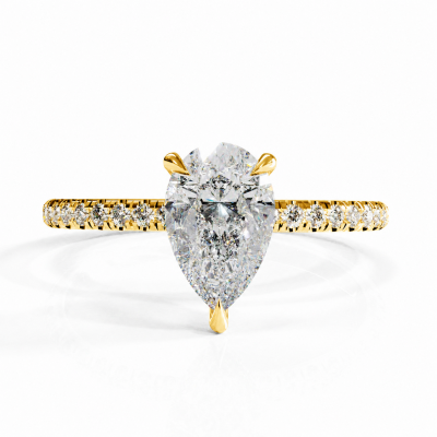 Pear Cut Moissanite Hidden Halo Pave Engagement Ring 