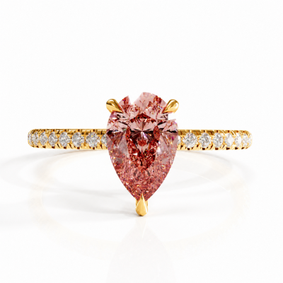 Pear Cut Lab Grown Morganite Hidden Halo Pave Engagement Ring 
