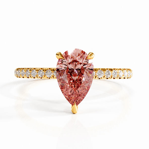 Pear Cut Lab Grown Morganite Hidden Halo Pave Engagement Ring 