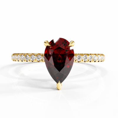Pear Cut Lab Grown Ruby Hidden Halo Pave Engagement Ring 