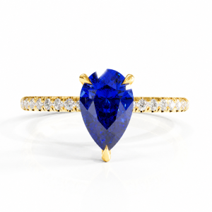 Pear Cut Lab Grown Sapphire Hidden Halo Pave Engagement Ring 
