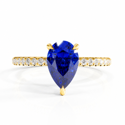 Pear Cut Lab Grown Sapphire Hidden Halo Pave Engagement Ring 