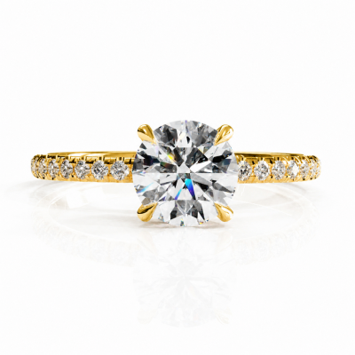 Round Cut Moissanite Hidden Halo Pave Engagement Ring 