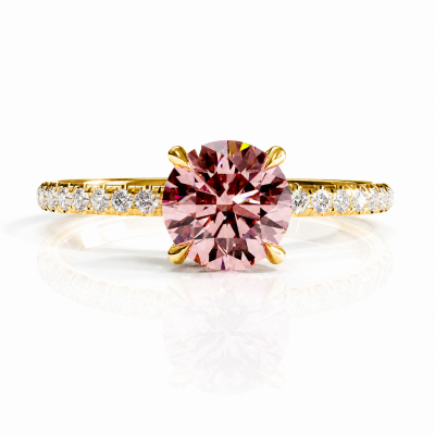 Round Cut Lab Grown Morganite Hidden Halo Pave Engagement Ring 