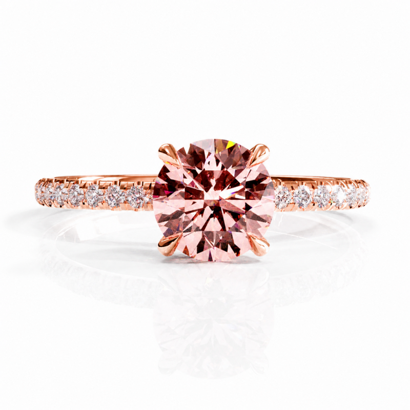 Round Cut Lab Grown Morganite Hidden Halo Pave Engagement Ring  - Image 2