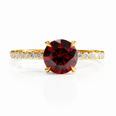 Round Cut Lab Grown Ruby Hidden Halo Pave Engagement Ring 