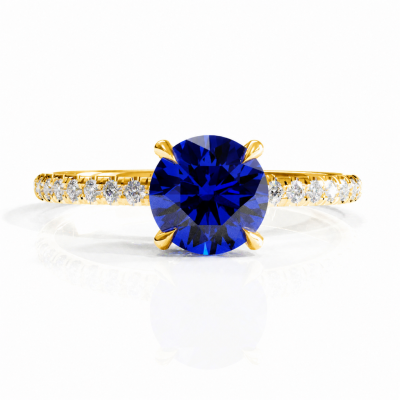 Round Cut Lab Grown Sapphire Hidden Halo Pave Engagement Ring 