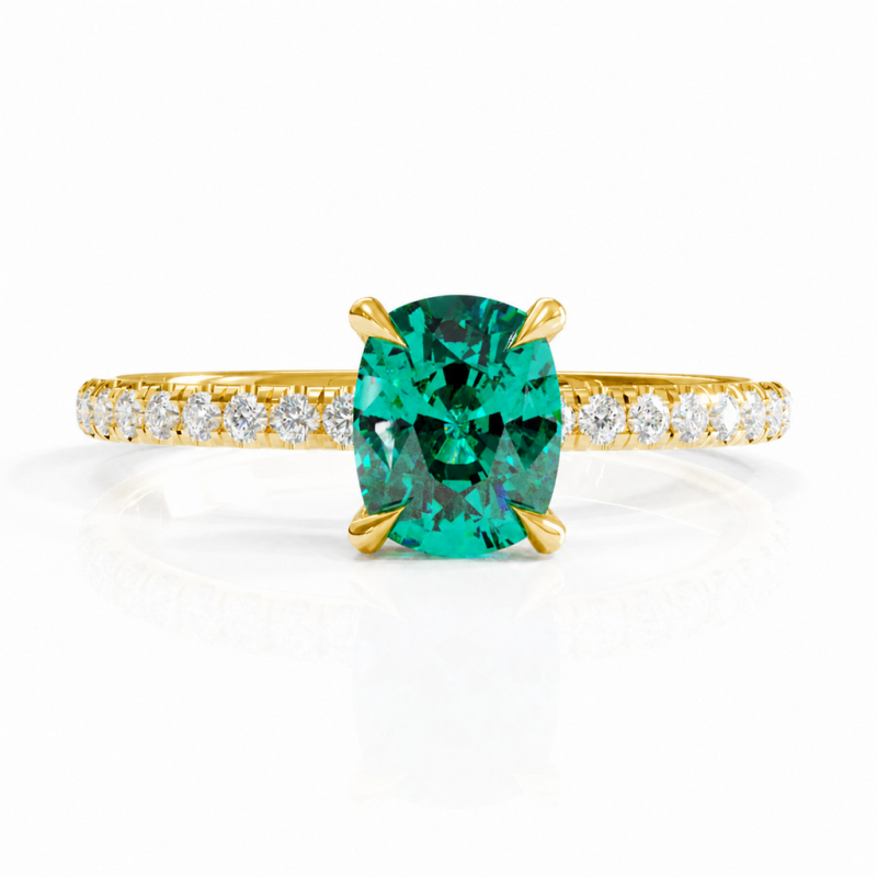 Elongated Cushion Cut Lab Grown Emerald Hidden Halo Pave Engagement Ring  - Image 1