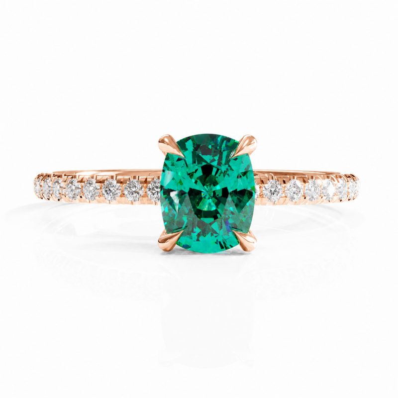 Elongated Cushion Cut Lab Grown Emerald Hidden Halo Pave Engagement Ring  - Image 2