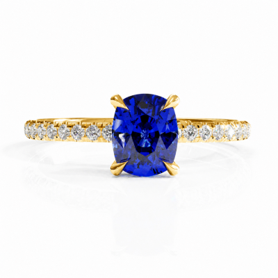 Elongated Cushion Cut Lab Grown Sapphire Hidden Halo Pave Engagement Ring 