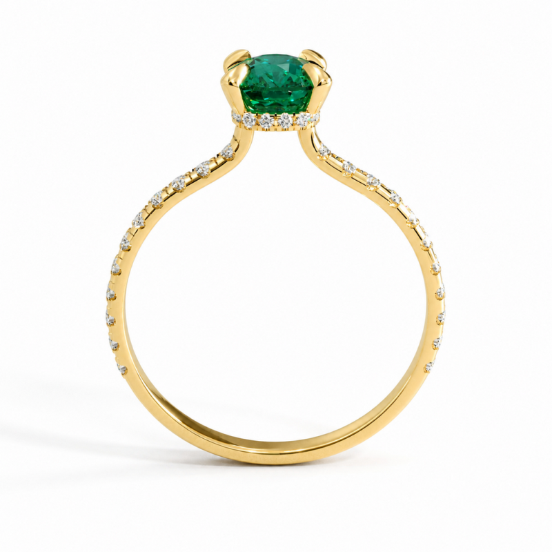Elongated Cushion Cut Lab Grown Emerald Hidden Halo Pave Engagement Ring  - Image 4
