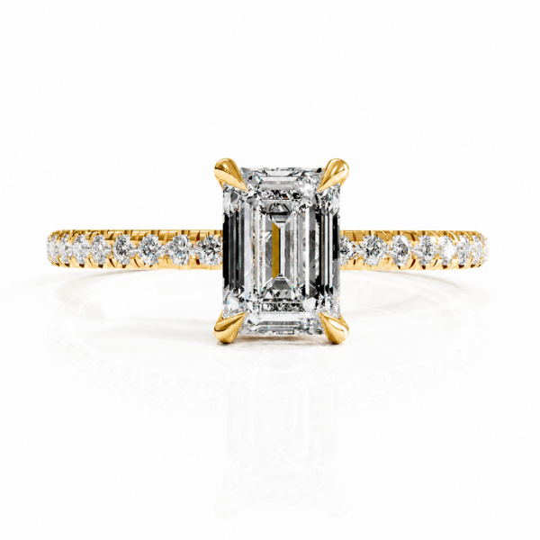 Emerald Cut Moissanite Hidden Halo Pave Engagement Ring 