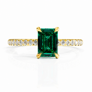 Emerald Cut Lab Grown Emerald Hidden Halo Pave Engagement Ring 