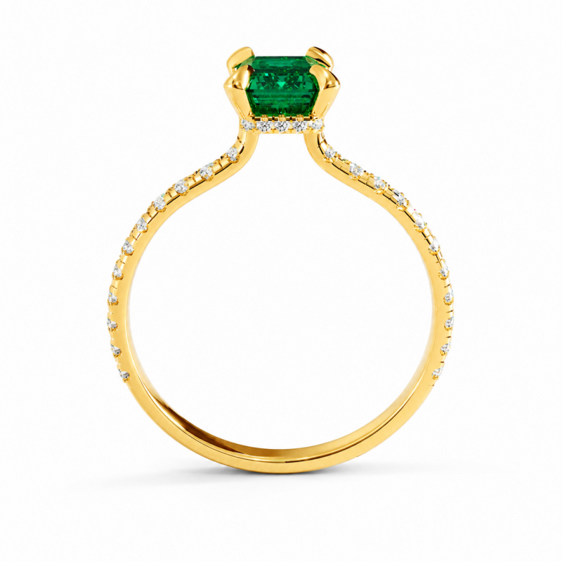Emerald Cut Lab Grown Emerald Hidden Halo Pave Engagement Ring  - Image 4