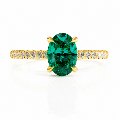 Oval Cut Lab Grown Emerald Hidden Halo Pave Engagement Ring 