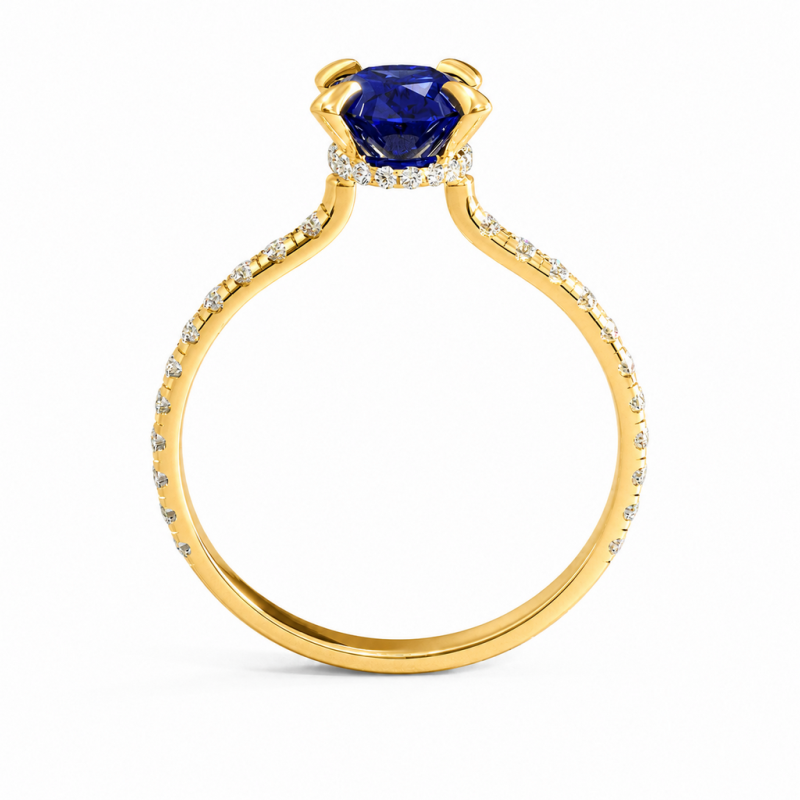 Oval Cut Lab Grown Sapphire Hidden Halo Pave Engagement Ring  - Image 4