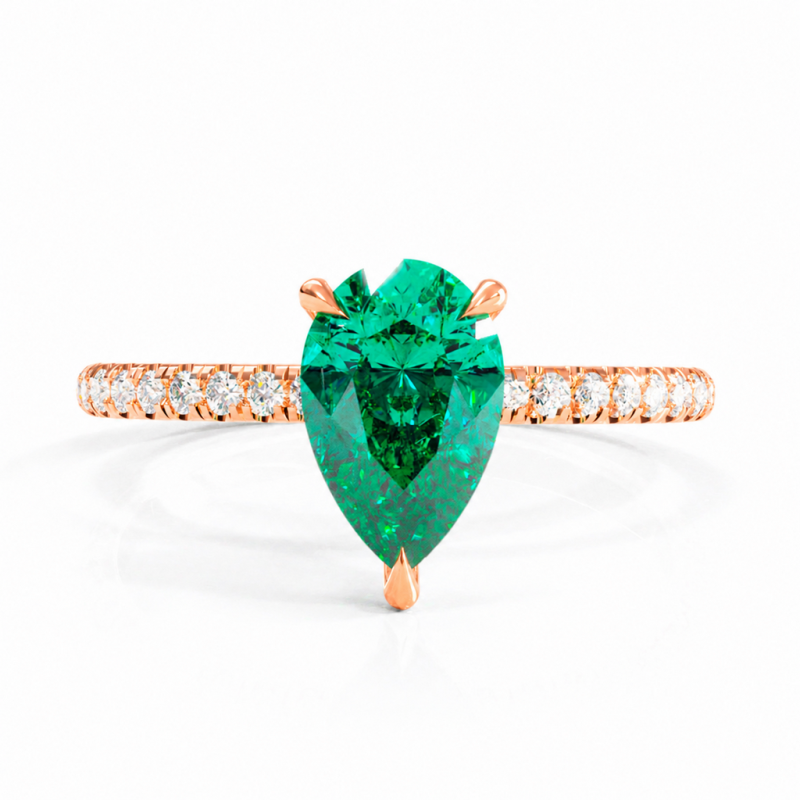 Pear Cut Lab Grown Emerald Hidden Halo Pave Engagement Ring  - Image 2