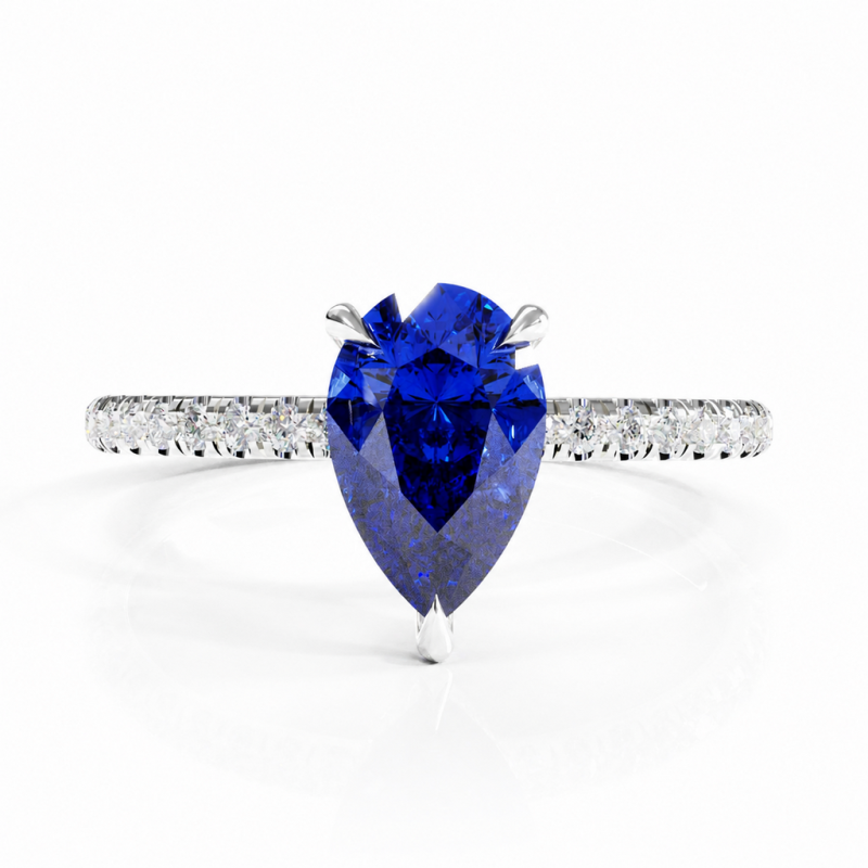 Pear Cut Lab Grown Sapphire Hidden Halo Pave Engagement Ring  - Image 3